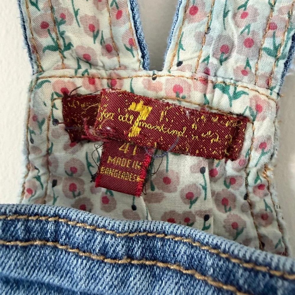 7 For All‎ Mankind Girls Denim Overalls Medium Wash Floral Trim Distressed 4T